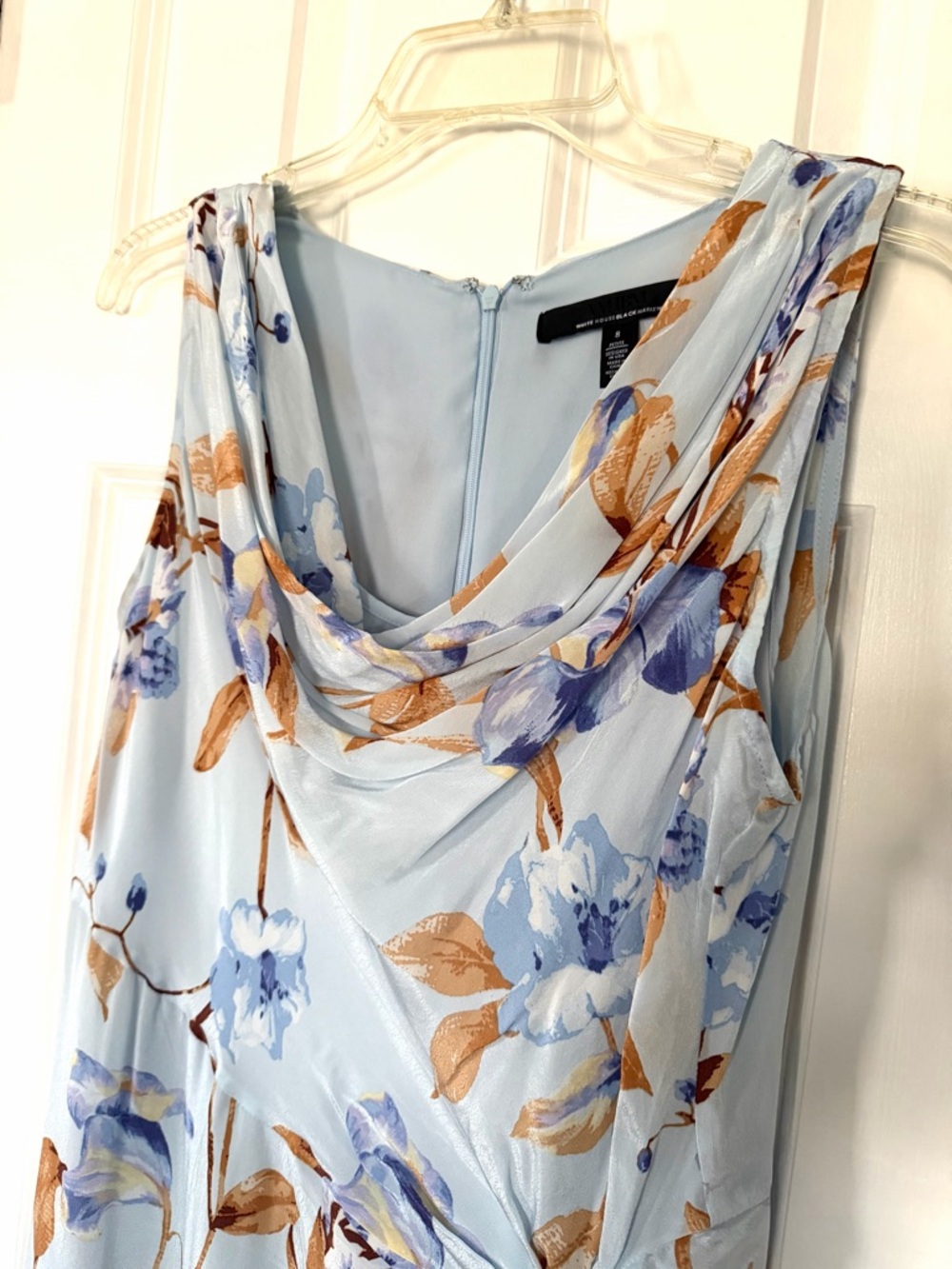 WHITEHOUSE BLACKMARKET•petite cowl neck floral ruched midi dress 8P EUC - Picture 8 of 8